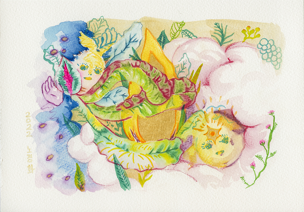 온기와 웃음과 이파리, 2022, watercolor on paper, 17.8cm x 25.4cm.jpg
