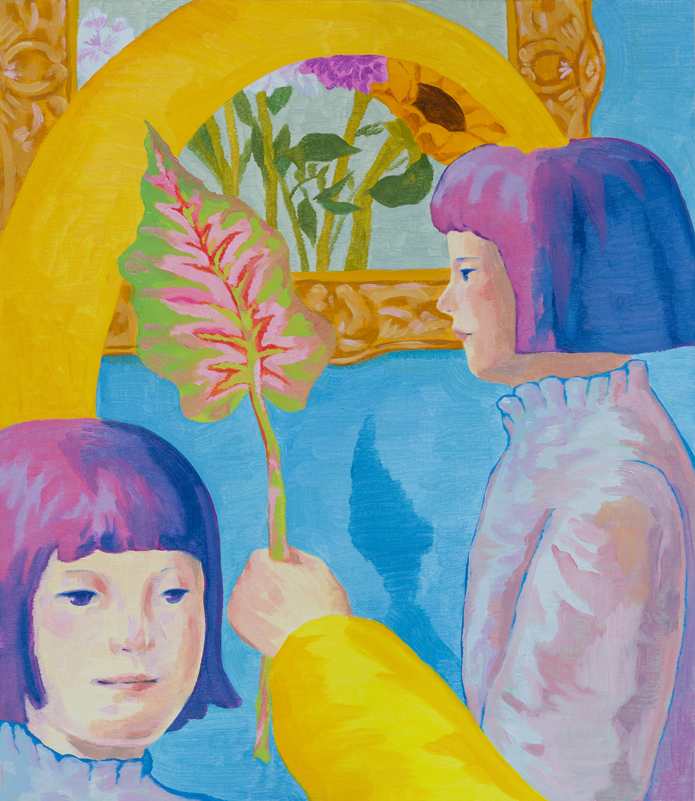 온기를 닮은 잎사귀와 식물이 있는 그림과 다정한 사람들, 2022, oil on canvas, 53cm x 45.5cm.jpg